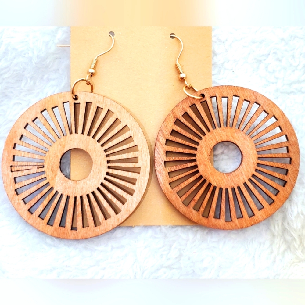 7/$10 Brown Wooden Earrings, New